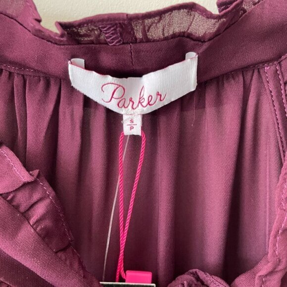 Parker Allie SILK Ruffles Tie Halter Neck Sleeveless Blouse Purple Small NEW - Picture 10 of 15